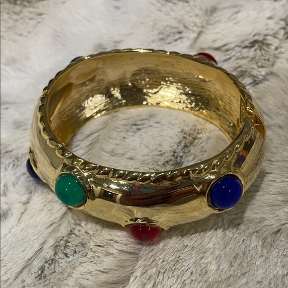 Stunning Gold Bracelet with Multicolor Gemstones. Easy on/off - Picture 1 of 4